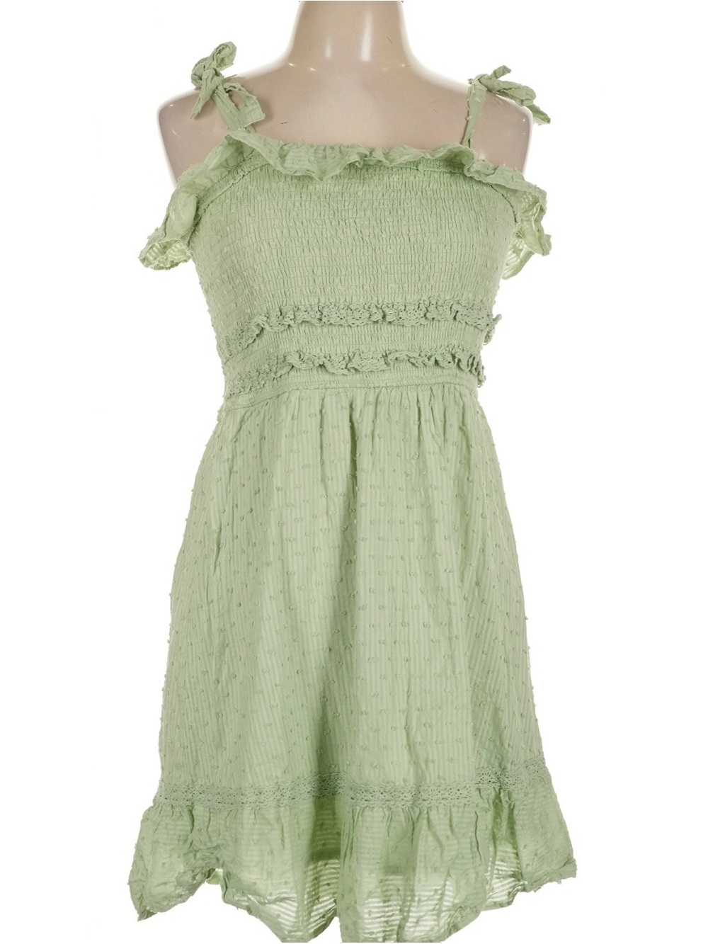 Jessica Simpson Mint Green Smocked Cotton Dress with Tie Straps